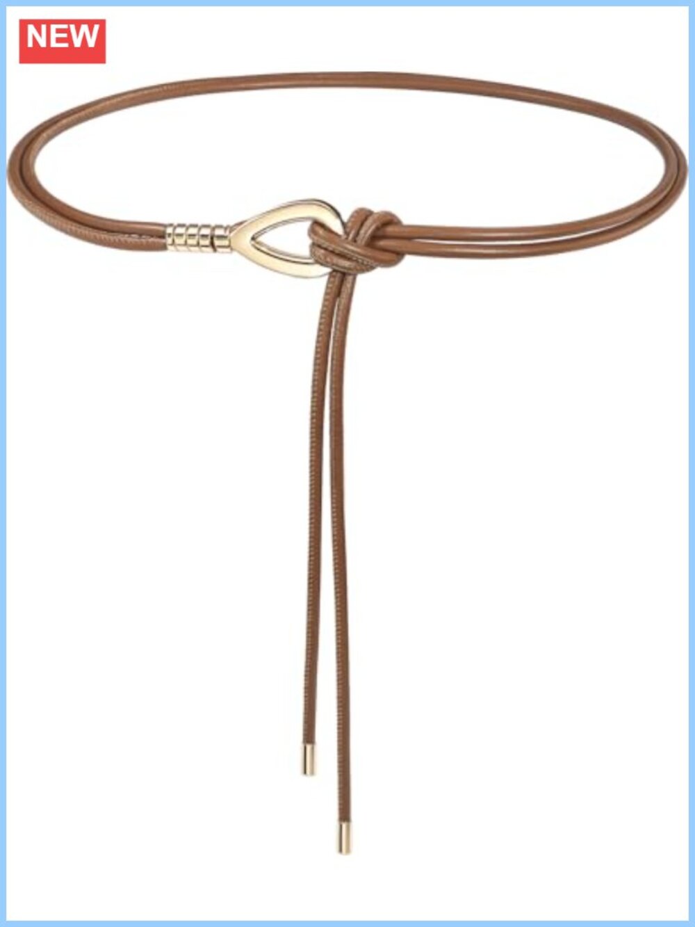 Women Knotted Skinny PU Leather Waist Belt Gold Buckle for Dresses